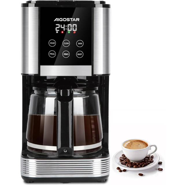 Aigostar Filter Coffee Machine with LED Touch Screen, 1.5L Programmable Coffee Maker with Timer, Regular & Strong Brewing, Pause & Serve, Keep Warm