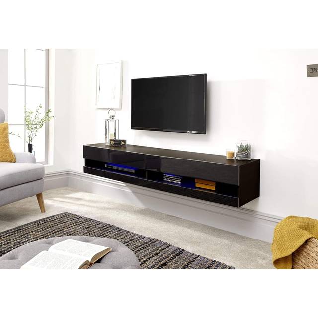 GFW Galicia Black Medium Wall TV Unit with LED
