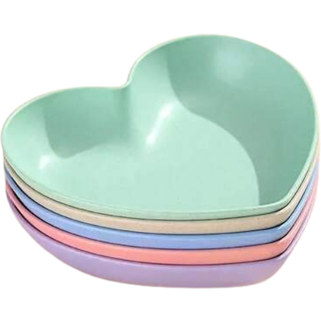 SHEIN 5pcs Heart-Shaped Plastic Snack Plates, Reusable & Stackable Plates For Candy, Fruits, Snacks, Nuts, Suitable For Home, Kitchen, Gathering, Picnic, Af