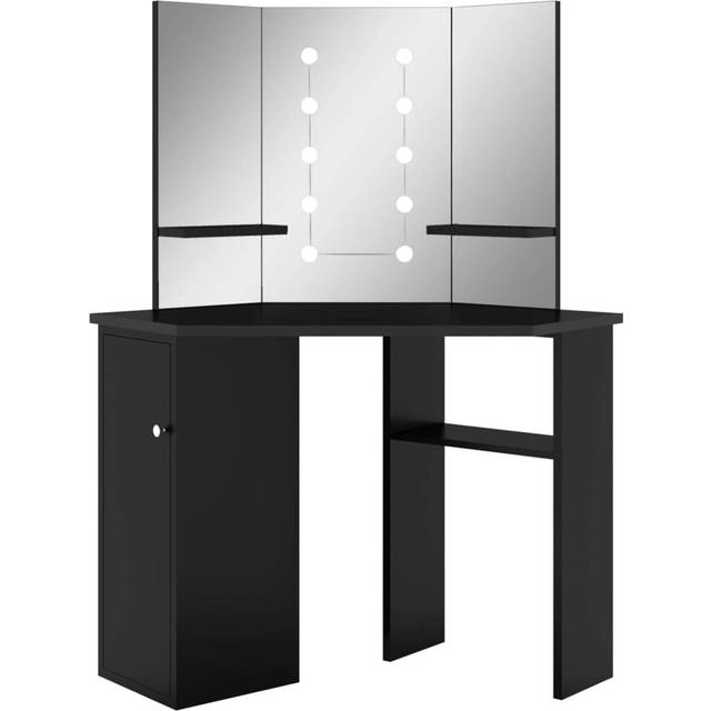 Corner Dressing Table with led Black 111x54x141.5 cm Vidaxl