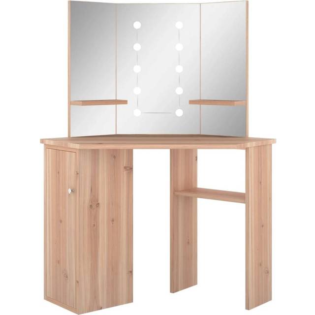 Corner Dressing Table with led Oak 111x54x141.5 cm Vidaxl