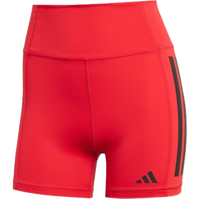 adidas Womens Training Optime 3 Stripe 4 Inch Bike Shorts - Burgundy - Pure Ruby, Pure Ruby, Size S, Women