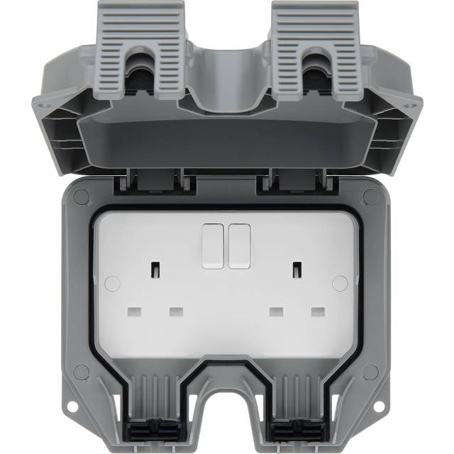 Lap 13A Grey 2 Gang Outdoor Weatherproof Switched Socket - One Size