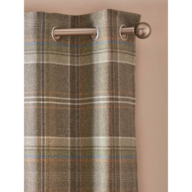 Next Green/Natural Brushed Check Lined Eyelet Curtains