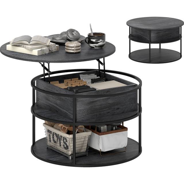 Homcom - Lift Top Coffee Table, Round Coffee Table with Hidden Storage, Grey