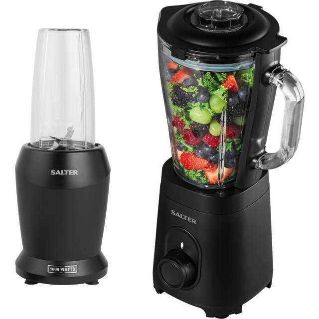 Salter Kuro NutriPro 1000 & Glass Jug Blender Set Smoothie Maker Black