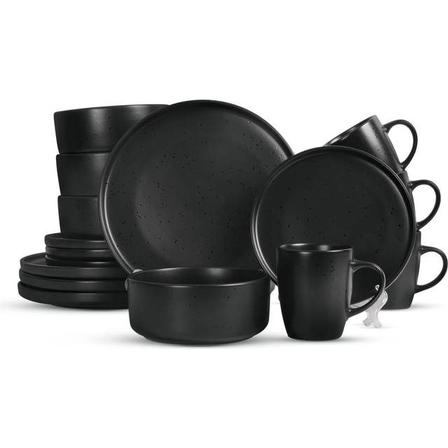 16 Piece 'Charcoal Black' Stoneware Dinner Set