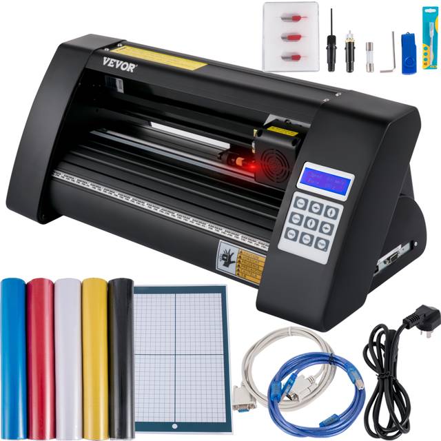 VEVOR vinylskärare, 375 mm vinylplotter, LED-skärmplotter, halvautomatisk inbyggd optisk öga för noggrann styrning, kompatibel med SignMaster-programvara för Windows-systemskrivbordsdesign