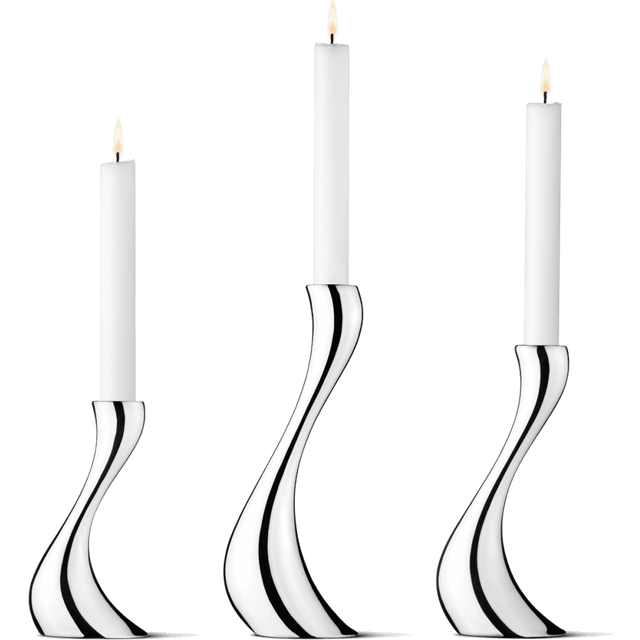 Georg Jensen Cobra Shiny Steel Lysestage 24cm 3stk - gavehylden.dk