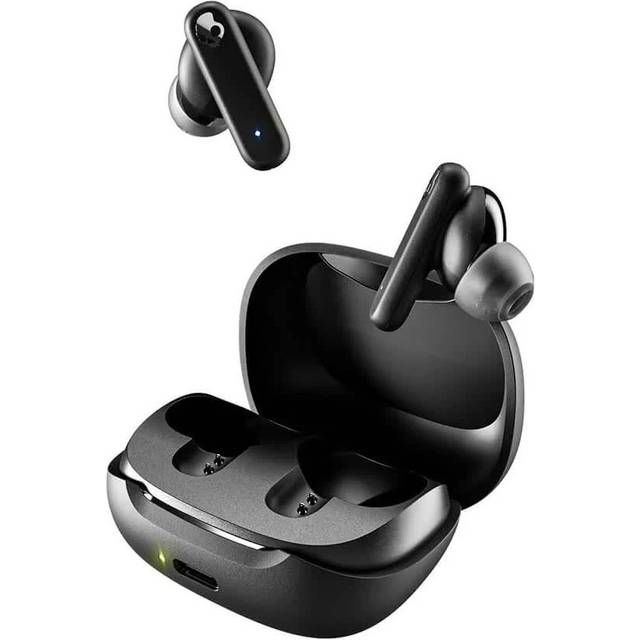 Skullcandy Smokin Buds-hörlurar med trådlös anslutning, utmärkt ljud, 50% förnybar plast och mikrofon, 20 timmars batteritid, Bluetooth-hörlurar för iPhone, Android och mer – svarta