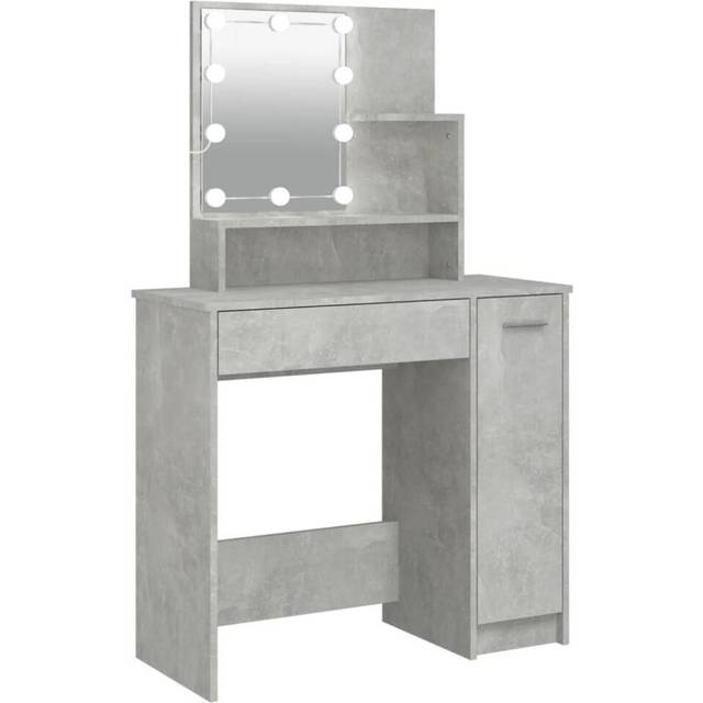 Sminkbord med LED betonggrå 86,5x35x136 cm