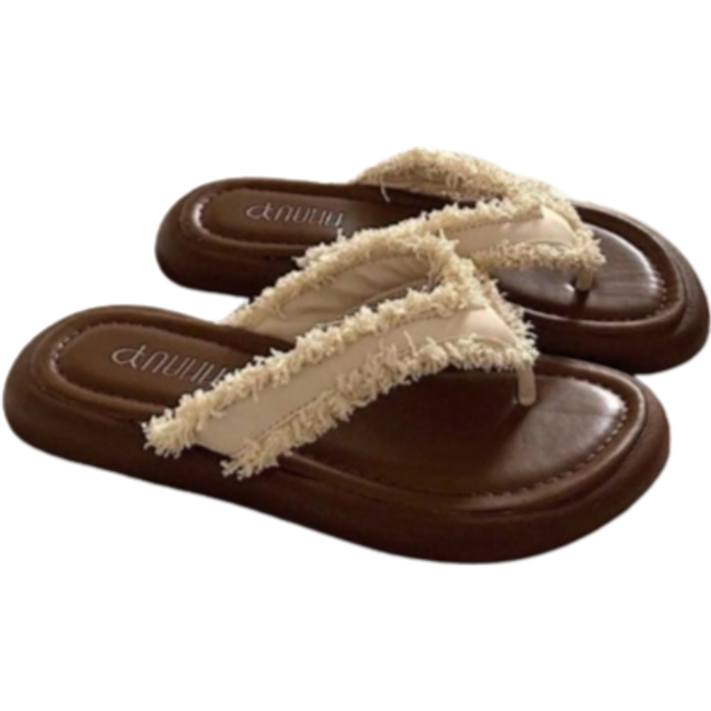 SHEIN Women&#39;s Summer Flat Slip-On Sandals - Open-Toe Beach Slippers With Soft Fabric Upper & Rubber Sole, Cushioned Insole For Casual Outdoor Wear, Brown, B