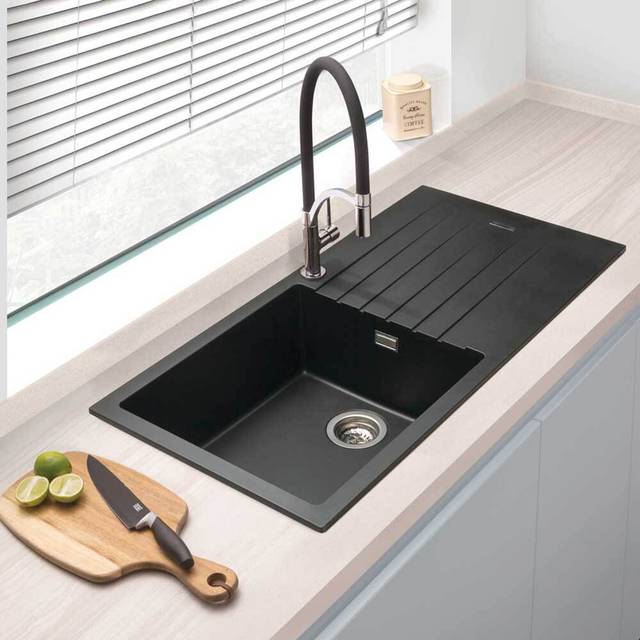 Sienna Black Granite Composite Kitchen Sink & Drainer