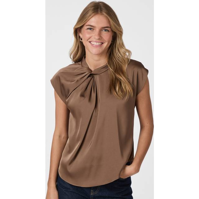 Neo Noir, Blusar & Skjortor , Dam, L, Polyester, Draperad Satinblus Dammig Brun