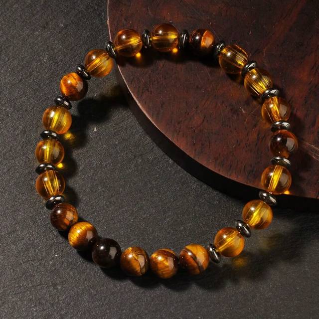 (L1380) Tiger's Eye and Citrine Natural Stone Bracelet for Men and Women, Original Jewelry Design for Good Luck and Prosperity