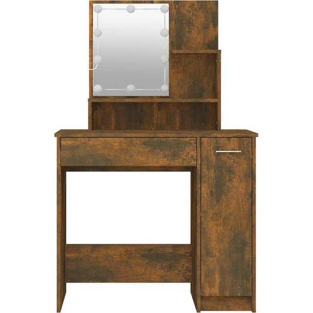 Dressing Table with led Smoked Oak 86.5x35x136 cm Vidaxl