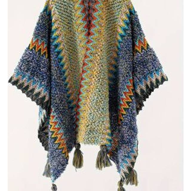 TEMU Tassel Striped Hollow-out Airplane Blanket Cape Unisex Travel Coat