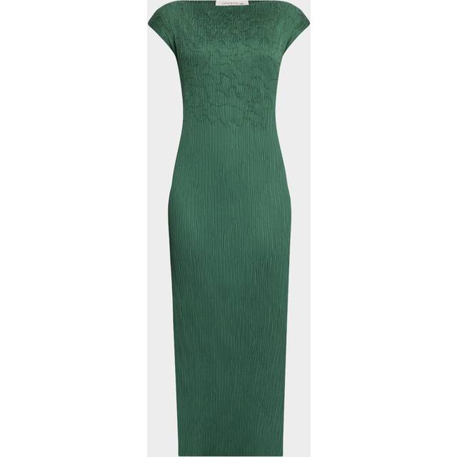 Cap-Sleeve Embroidered Plisse Maxi Dress - MOSS - X-Small