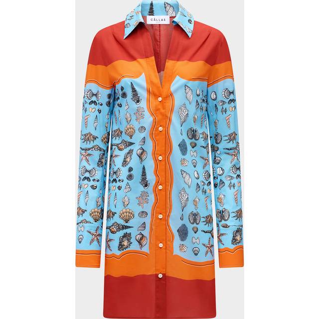 Charisse Shell-Print Cotton Shift Shirtdress - ORANGE BLUE - 44 IT (8 US)