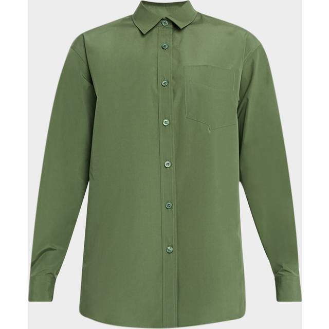 Oversized Button-Down Cotton Boyfriend Shirt - MOSS - X-Small / Small