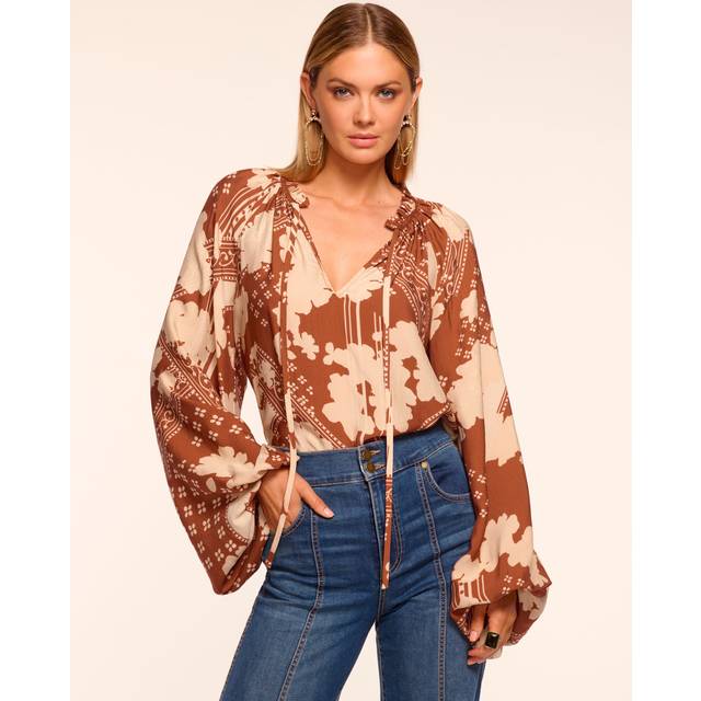 Aaron Voluminous V-Neck Blouse - AMBER COMBO - Small