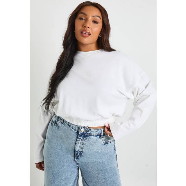 Womens Plus Elasticated Waist Boxy Long Sleeve T-shirt - White - 16
