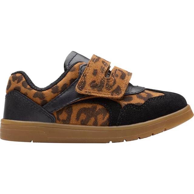 Clarks Kids' Disco Vibe Leather Trainers, Leopard Print