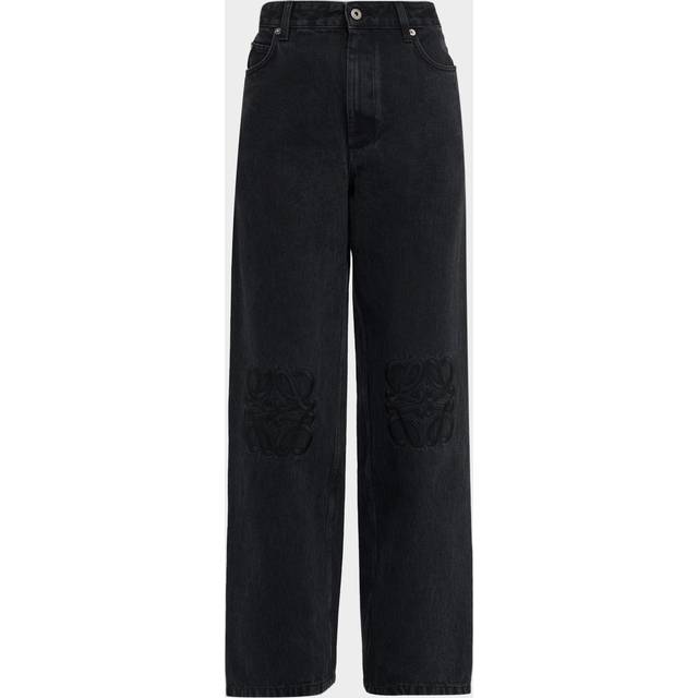 LOEWE - Anagram Baggy Appliquéd High-rise Wide-leg Jeans - Black - FR 36