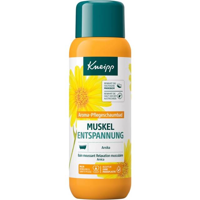 Kneipp aromvård skum bad muskel avkoppling – badtillsats med värdefullt extrakt av arnika och naturliga eteriska oljor från Cabreuva, rosmarin och pinus arter – värmande badupplevelse – 400 ml