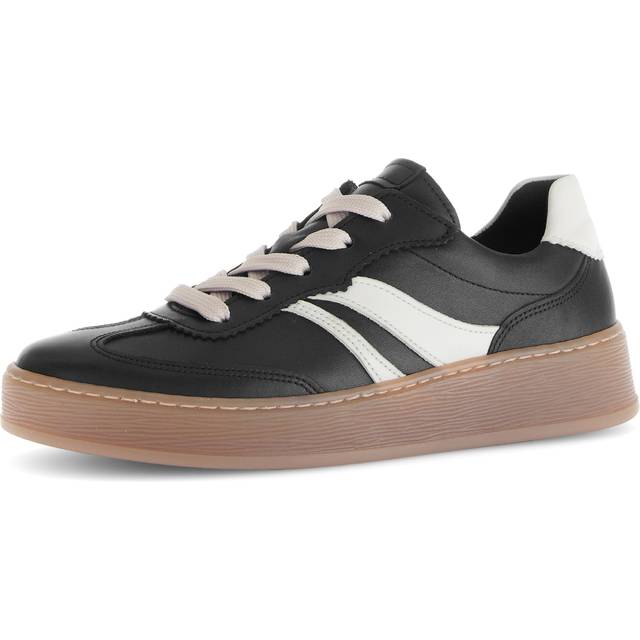 Gabor Dahma Wide Fit Leather Trainers, Black/Cream