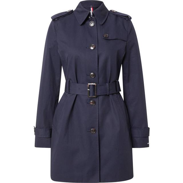 Mid-Length Trench Coat in Cotton with Button Fastening, Mid-Season - Navy - XS
