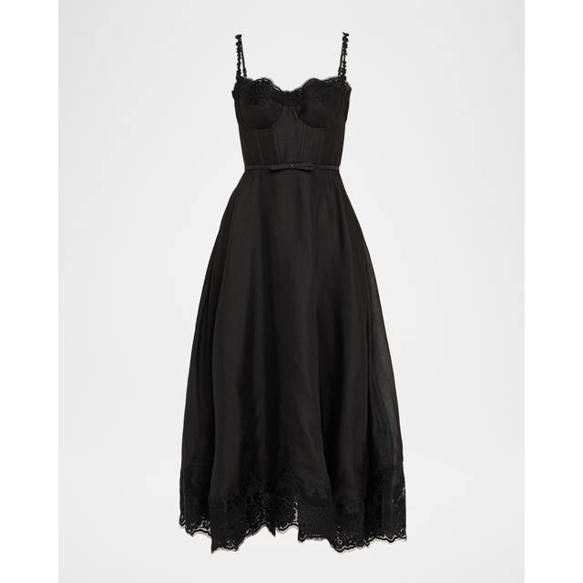 Lace-Trim Corset Picnic Dress - Black - 3