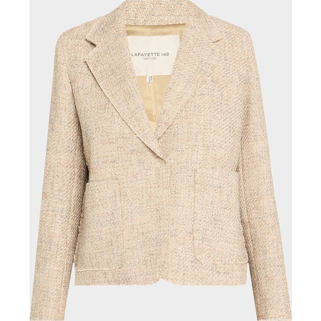 Cropped Woven Boyfriend Blazer - NATURAL MULTI - X-Small