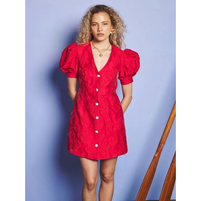 Sister Jane Tansy Jacquard Floral Mini Dress, Red