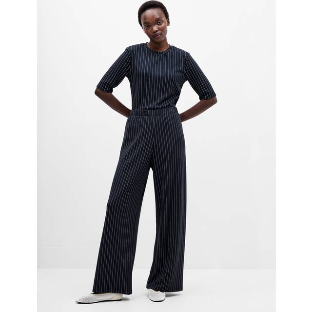 French Connection Regina Pinstripe Wide Leg Trousers, Navy/White