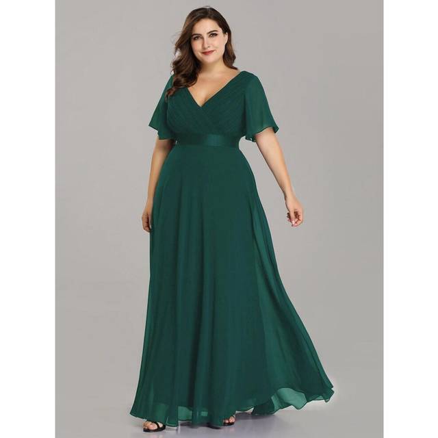 (dark green, 8XL) Ever-pretty Women&apos;s Plus Size Double V-neck Evening Party Maxi Dress