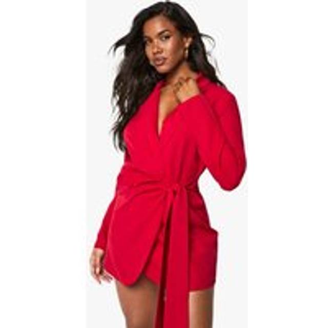 Womens Linen Look Wrap Drape Front Tailored Blazer Dress - 8, Red