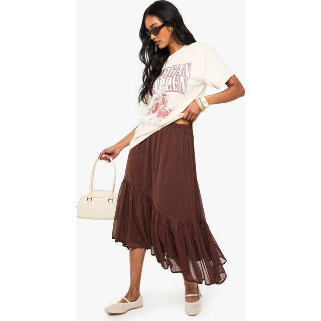 Womens Chiffon Tiered Maxi Skirt - Chocolate - 10