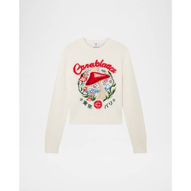 Mushroom Emblem Knit Crewneck Sweater - MUSHROOM EMBLEM - Medium