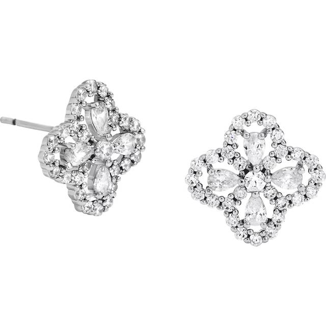 Jon Richard Rhodium Plated and Cubic Zirconia Clover Stud Earrings - Gift Box, Multi, Women - Print