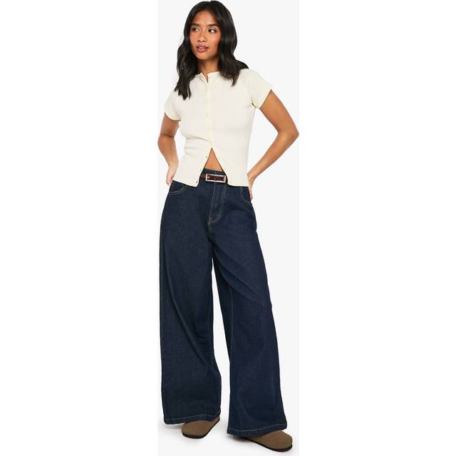 Womens Petite Basic Super Wide Leg Jean - Blue - 16/26L, Blue