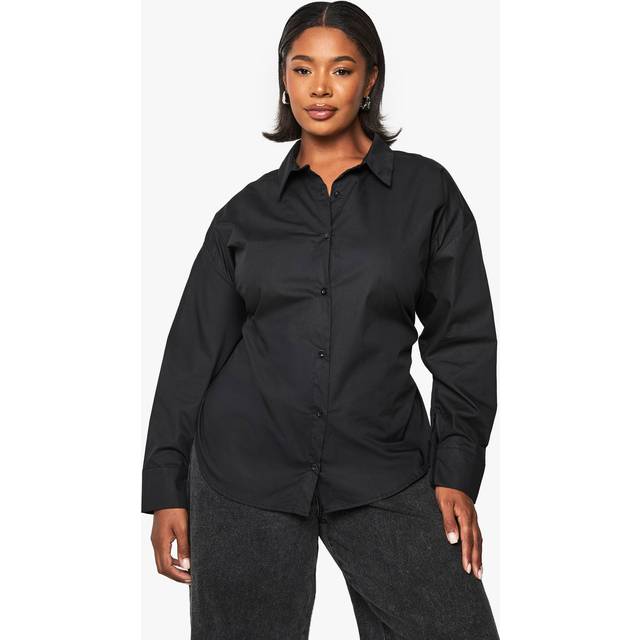 Womens Plus Tie Cross Back Cinched Long Line Shirt - Black - 22, Black