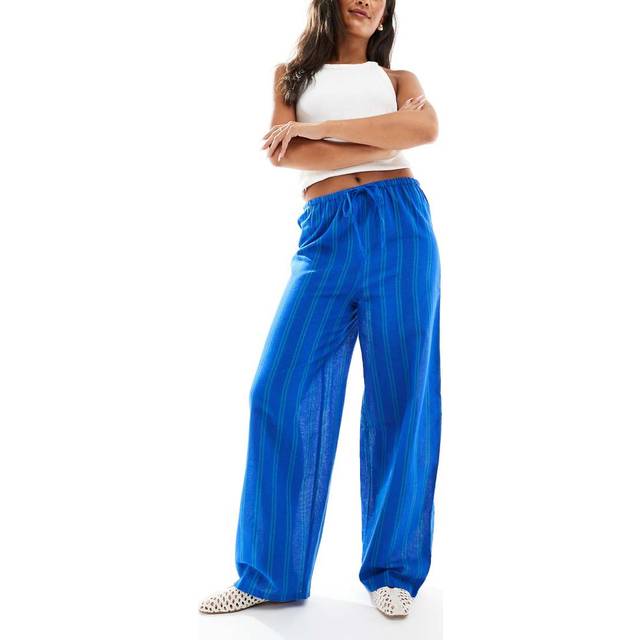 New Look Women's Blue Stripe Print Wide Leg Trousers - UK 6
