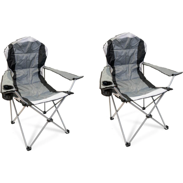 Folding Camp Chair Padded High Back - Grey / 1