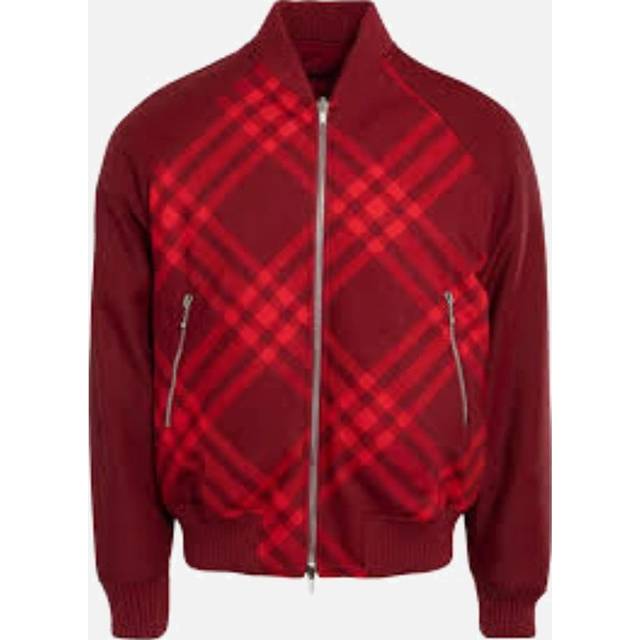 Men's Burberry Reversible Check-Print Bomber Red Jacket - Size: 44/Regular