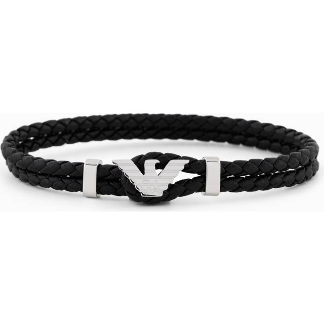 Emporio Armani Men's Black Leather Id Bracelet Egs3237040 - Silver, Silver, Men - Ilver