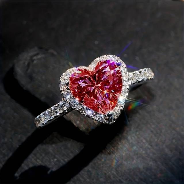 TEMU Exquisite Romantic Engagement Jewelry 3 Prong Heart Zirconia Rings For Women Wedding Party Valentines Gift