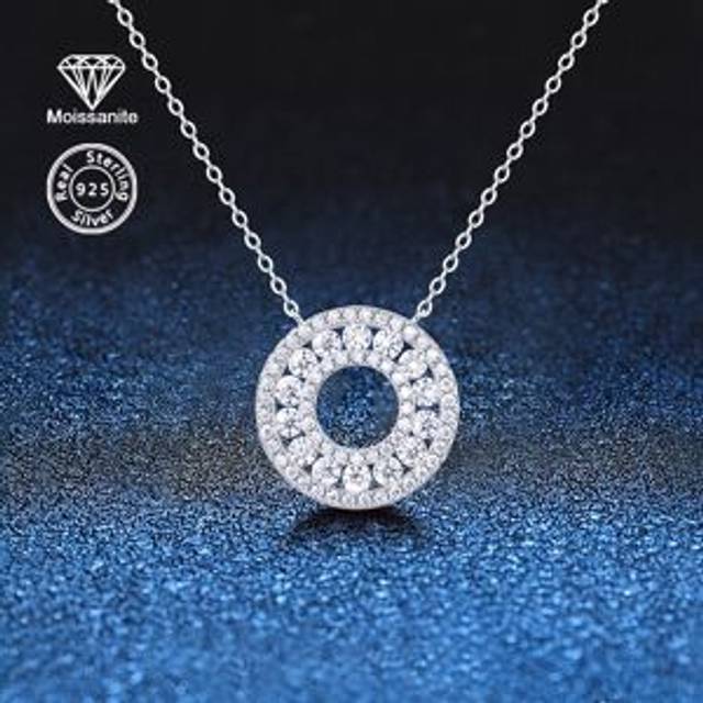 TEMU 925 Silver Moissanite Women's Round Necklace Luxury Sparkling Jewelry For Valentine's Day, Christmas, Birthday Gift