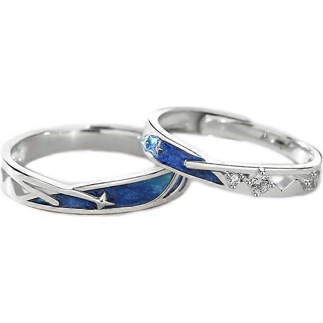 (As show, One size) 1 Pair of Ring Adjustable Sea Blue Meteoric Star Couple Rings for Leisure Day