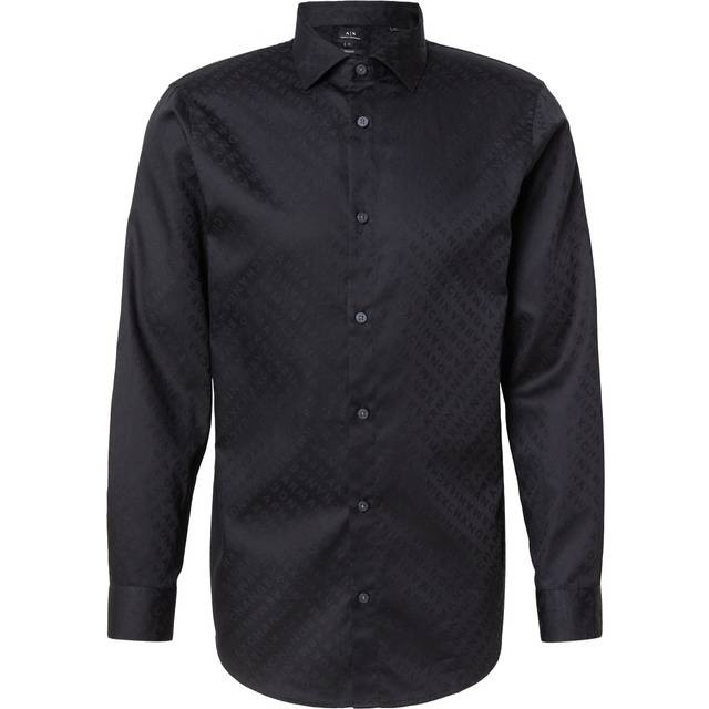 Armani Exchange Men's Regular Brand Pattern Shirt, Black